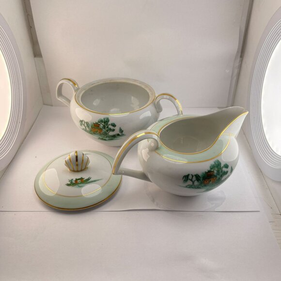 Narumi Manchu Japan Sugar Bowl with Lid and Creamer Set Vintage - Picture 9 of 10